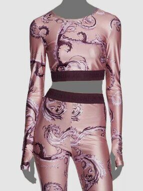 NWT Versace Jeans Couture Women's Pink Printed Chrome Crop Top Size 8